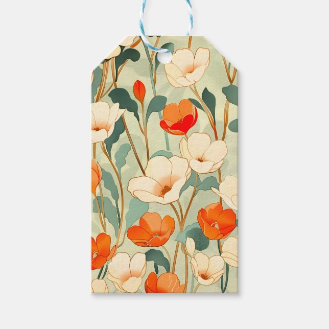 Vintage Poppy Blommar Presentetikett (Framsidan)