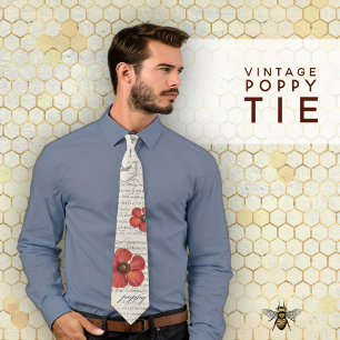 Vintage Poppy Illustration på tidningspapper Slips