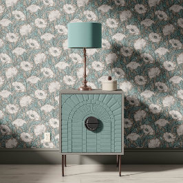 Vintage Poppy in Sky Blue Grey 