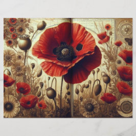 Vintage Poppy Scrapbook Papper - Shabby chic Blomm
