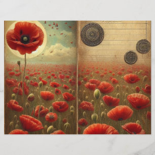 Vintage Poppy Scrapbook Papper - Shabby chic Blomm