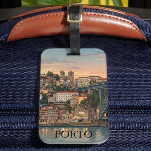Vintage Porto Portugal Stad Illustration Resa Bagagebricka