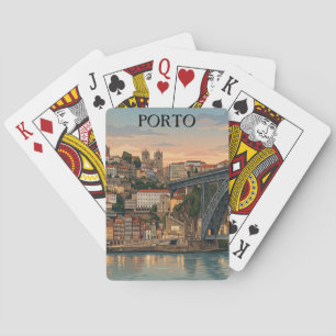 Vintage Porto Portugal Stad Illustration Resa Casinokort