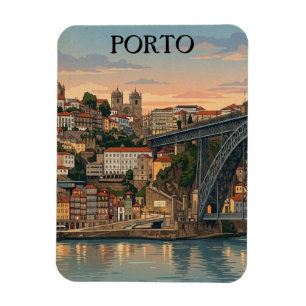 Vintage Porto Portugal Stad Illustration Resa Magnet