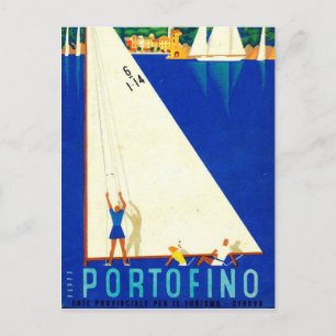 Vintage Portofino Blue Sea White Sailcraft Tourism Vykort
