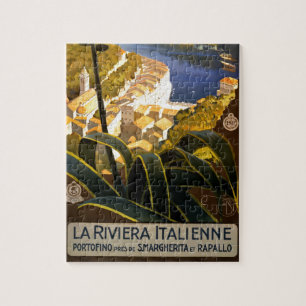 Vintage Portofino Italien Riviera Illustration Pussel