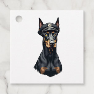 Vintage-porträtt av Dobermann polishund i svart oc Gåvor Etiketter