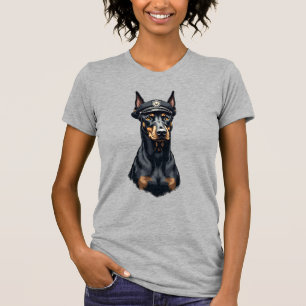 Vintage-porträtt av Dobermann polishund i svart oc T Shirt