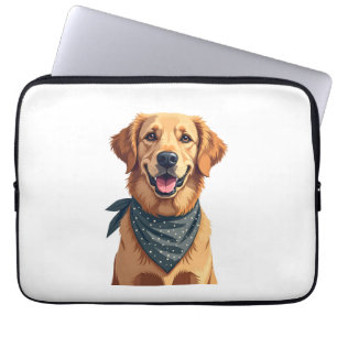 Vintage-porträtt av Golden Retriever med färgglad Laptop Fodral