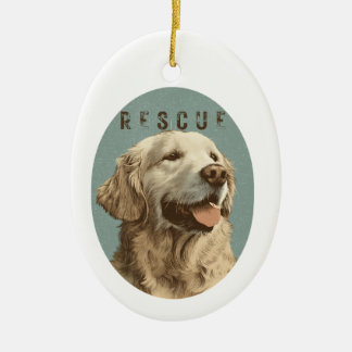 Vintage-porträtt av räddad Golden Retriever Julgransprydnad Keramik