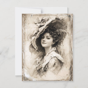 Vintage Porträtt i Dam med Elegant Hat Vykort