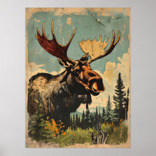 Vintage Porträtt i Moose Poster