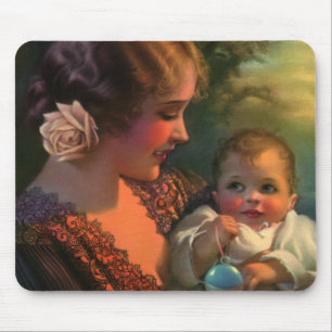 Vintage porträtt på mors dag, mamma och bebis musmatta