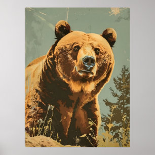 Vintage Porträtt vid brunbjörnen Poster