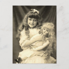 Vintage Porträtt Young Girl med Doll Vykort