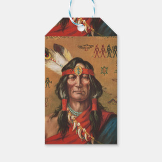 Vintage Porträttkonst av indianhövding Presentetikett