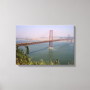 Vintage Portugal, Tejo River Bridge Lissabon Canvastryck