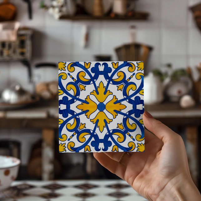 Vintage portugisisk Azulejo-dryckesunderlägg  Kakelplatta (Portuguese Azulejo Tile Coasters Set, Mediterranean Kitchen Decor, Print on Demand Coasters)