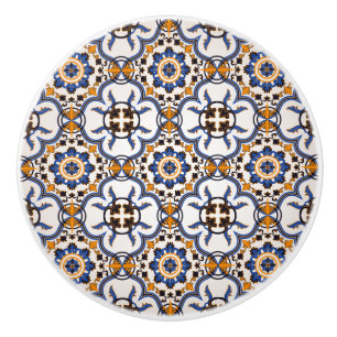 Vintage Portugisiska Azulejo Blue Gult Mönster Knopp
