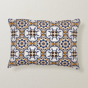 Vintage Portugisiska Azulejo Blue Gult Mönster Prydnadskudde