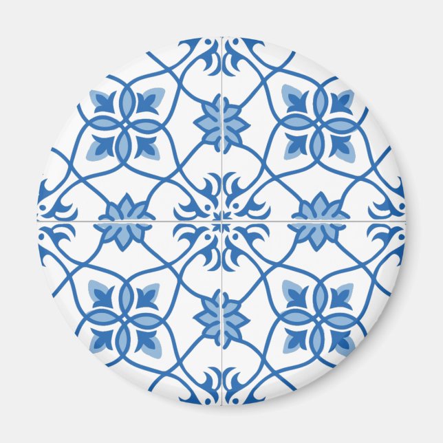 Vintage Portugisiska Azulejo Tile Mönster Magnet (Framsidan)