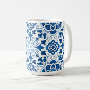 Vintage Portugisiska Blue Azulejos Tile Mönster Kaffemugg