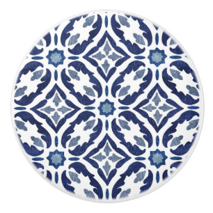 Vintage Portugisiska Talavera Azulejo Tile Mönste Knopp