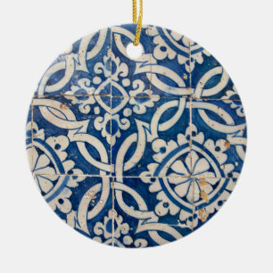 Vintage portuguese azulejo julgransprydnad keramik