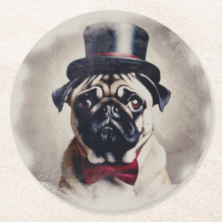 Vintage Posh Pug Porträtt Underlägg Papper Rund