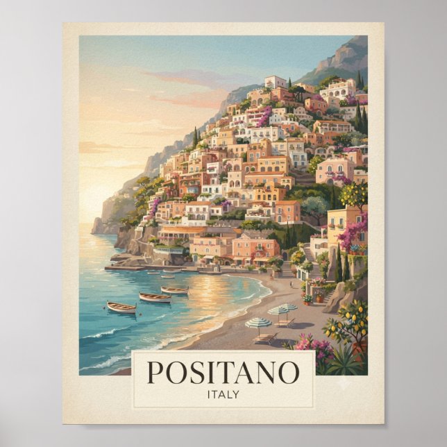 Vintage Positano Italien Resemålning Affisch  (Framsidan)