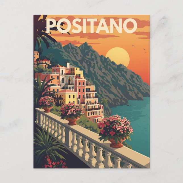 Vintage Positano Italien Travel Poster Vykort (Framsida)