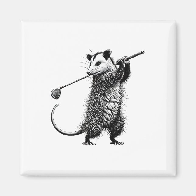 Vintage Possum Spelar Golf Opossum Älskare Golfare Magnet (Framsidan)