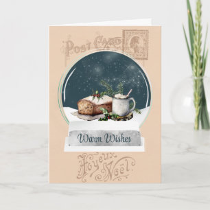 Vintage Post Card och Snö Globe-julen i Bakery Kort