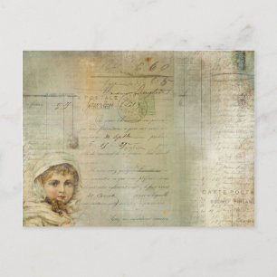 Vintage Post och Little Girl Script Collage Vykort