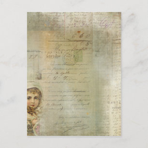Vintage Post och Little Girl Script Collage Vykort