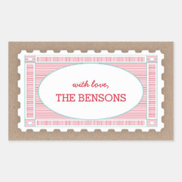 Vintage Postage Frimärke Gift Märkre-etikett Rektangulärt Klistermärke