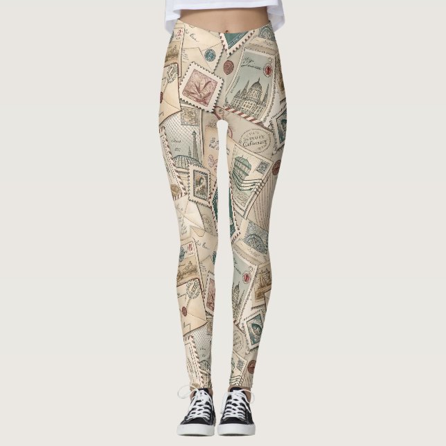 Vintage Postage Stamps Leggings (Framsida)