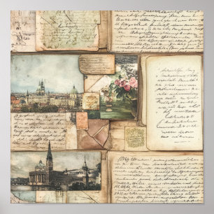 Vintage Postcard Collage med European Brev Poster