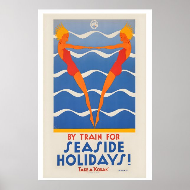 Vintage Poster By Train for Seaside Holidays (Framsidan)