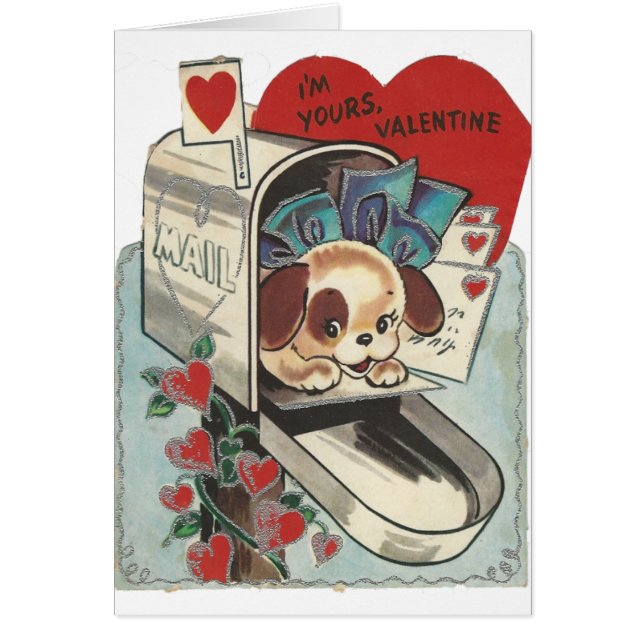 Vintage Postlåda Doggy Valentine Hälsningskort (Framsidan)
