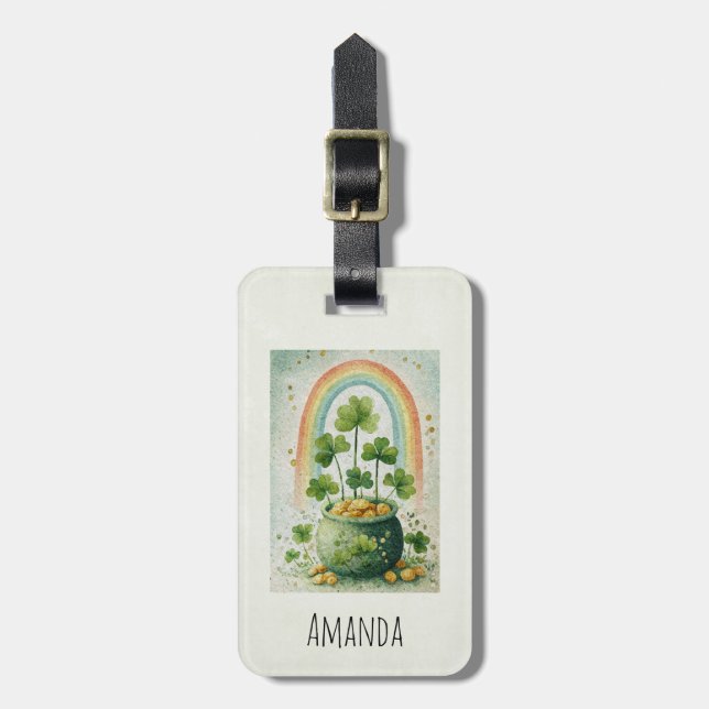 Vintage Pot of Gold and Rainbow Bagagebricka (Vertikal Framsida)