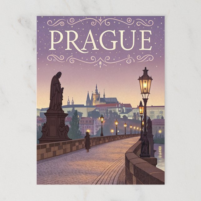 Vintage Prag Charles Bridge Sunset Vykort (Skapare uppladdad)