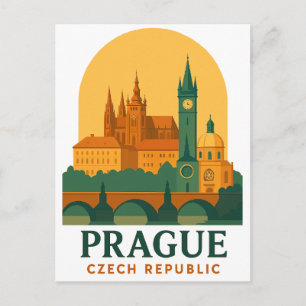 Vintage Prag Tjeckien Resa Retro Vykort