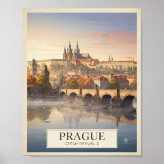 Vintage Prag Tjeckien Reseskylt Poster