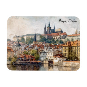 Vintage Prag Tjeckien Stadsmålning Magnet