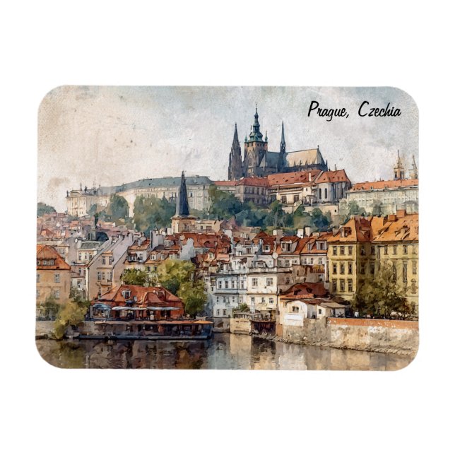 Vintage Prag Tjeckien Stadsmålning  Magnet (Horisontell)