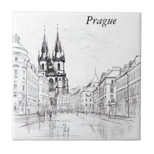 Vintage Prague Ceramic Tile Kakelplatta