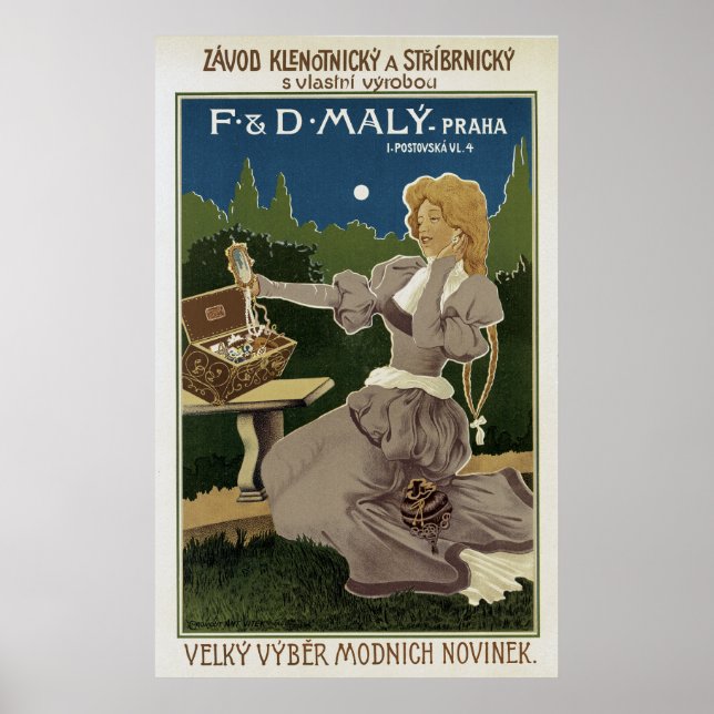 Vintage Praha Jewelry och Silverware Ad Poster (Framsidan)