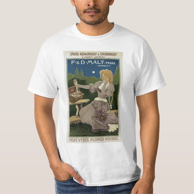 Vintage Praha Jewelry och Silverware Ad T Shirt (Framsida)
