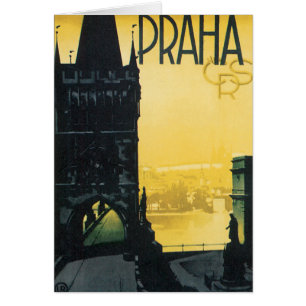 Vintage Praha Poster Hälsningskort
